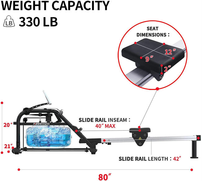 Water Rowing Machine with LCD Monitor for Home Use Sports Fitness Training Equipment, Workout app, 330 Lbs Weight Capacity